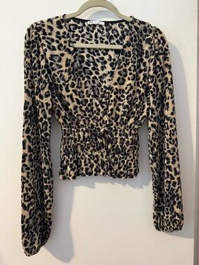 ZARA Leopard Print Surplice Long Sleeve Top